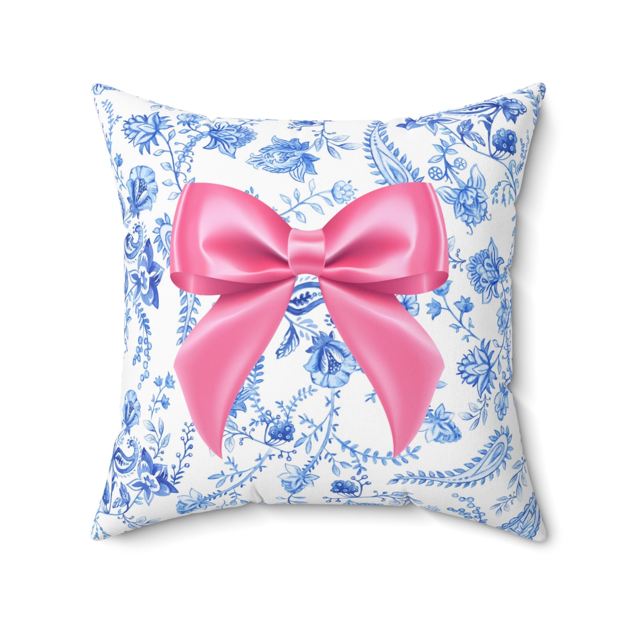 Blue & White Floral Chinoiserie Aesthetic with Pink Bow