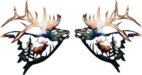 2pcs Rustic Metal Elk Wall Art Decor for Room Home Decor,Rustic Cabin Décor/