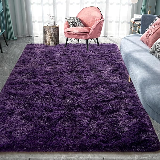 6x9 Feet Dark Purple Shag Area Rug, non-slip