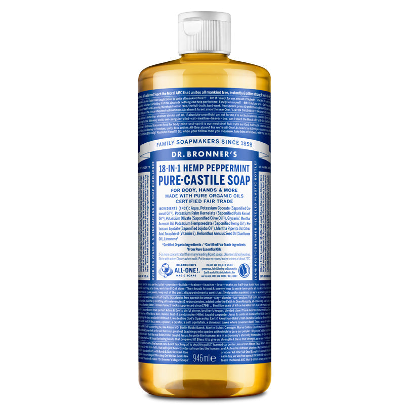 Dr Bronner's Peppermint Pure-Castile Liquid Soap 946ml UK DELIVERY ONLY