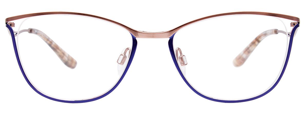 easyclip ec546 aspex eyewear ladies women female glasses stainless steel fine cat eye shape modern colour game matte brown royal blue simple flattering front view