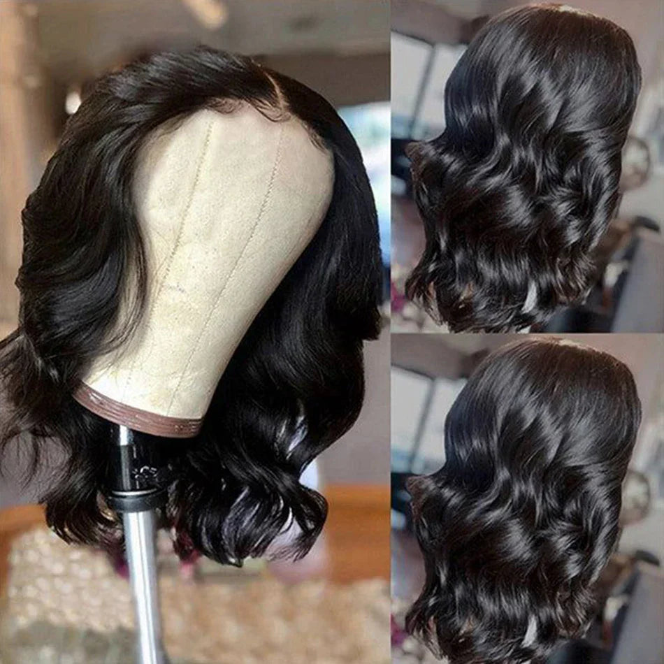 Body Wave Short Bob Wig Transparent 13X4 Lace Front Human Hair Wigs