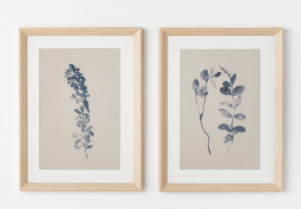 (Set of 2) 18" X 24" Naive Floral Sketch Framed Wall Arts Blue - Threshold™ Designed with Studio McGee