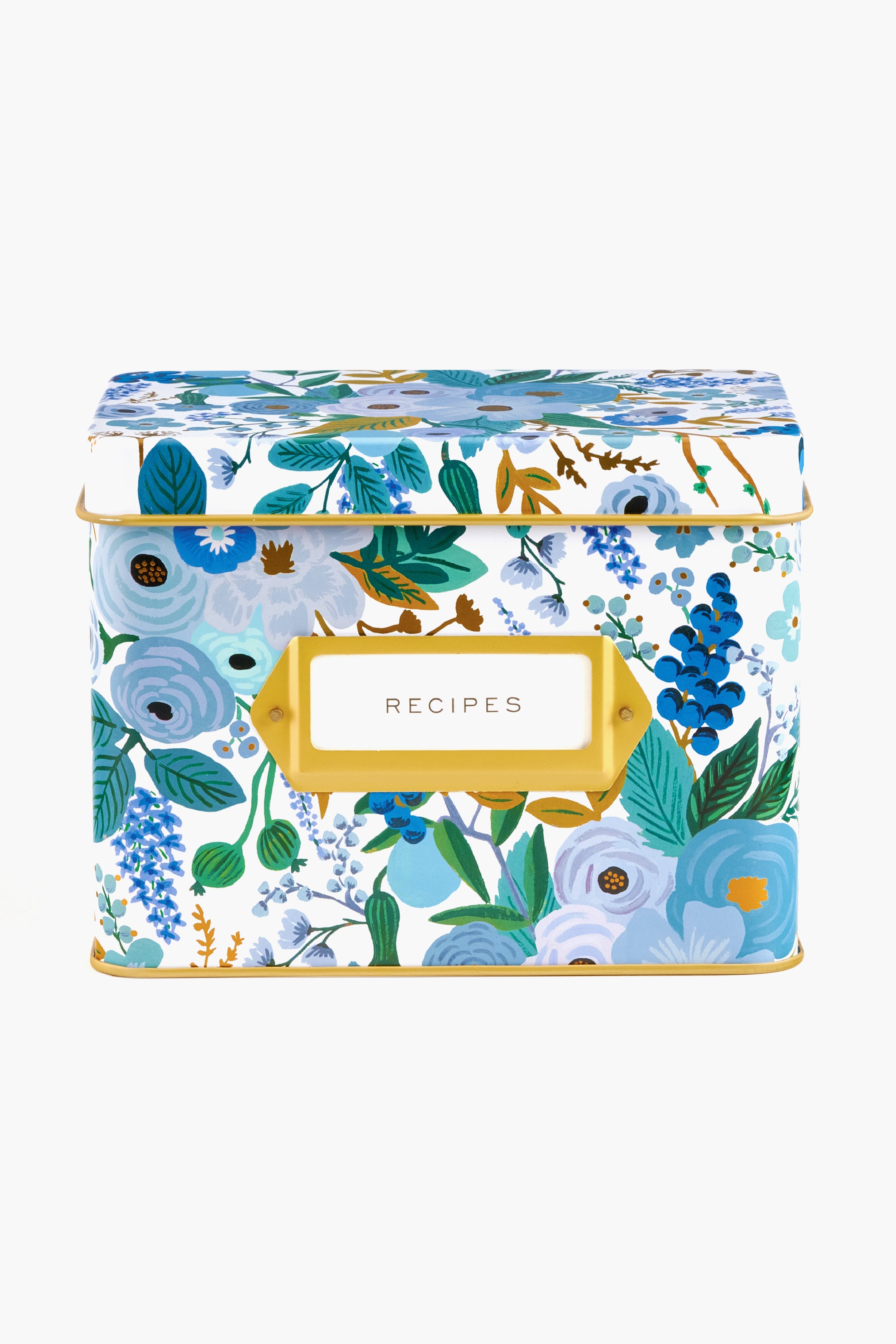 Garden Party Blue Tin Recipe Box