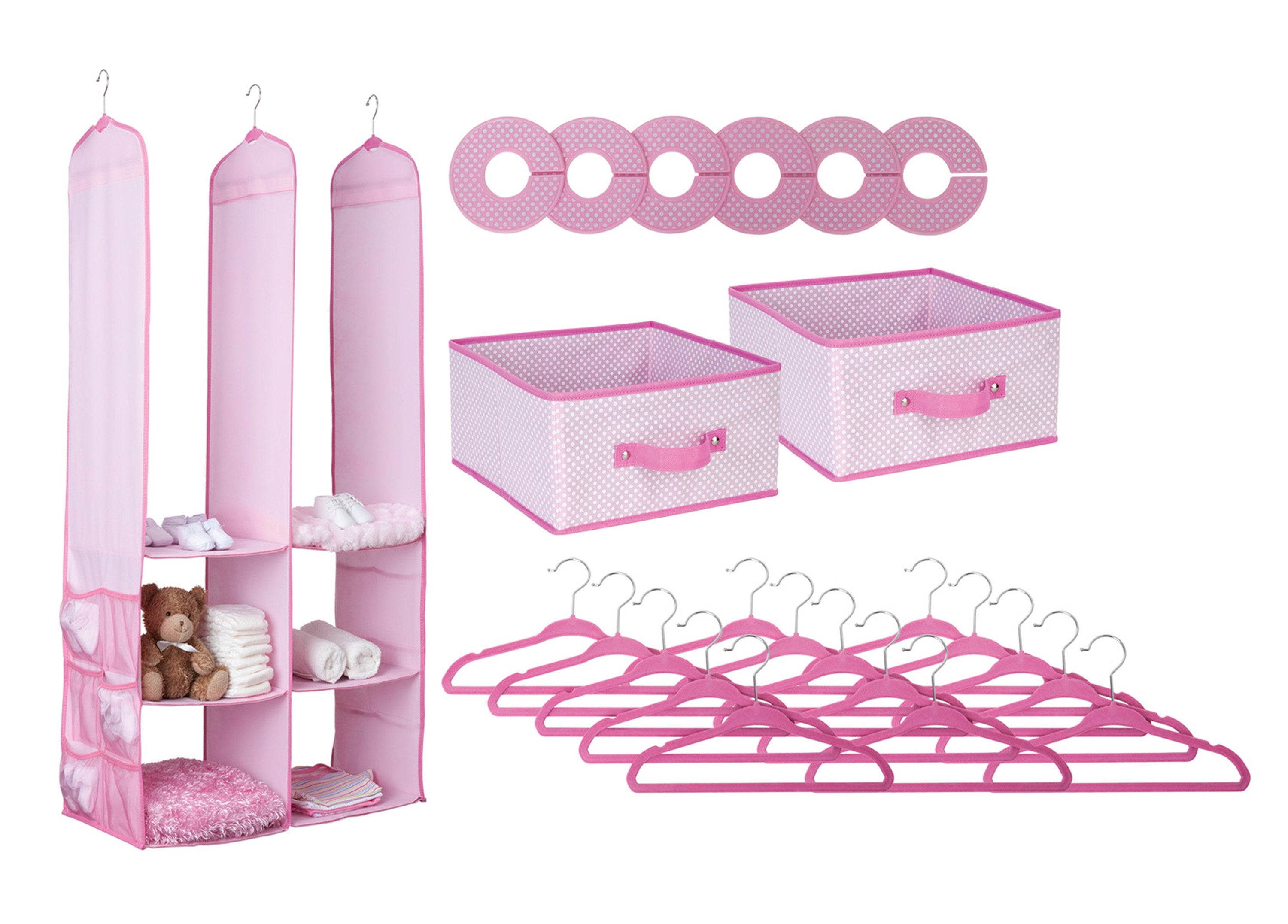 Delta Children Barely Pink (689) 24 Piece Nursery Storage Set, Silo, e2e