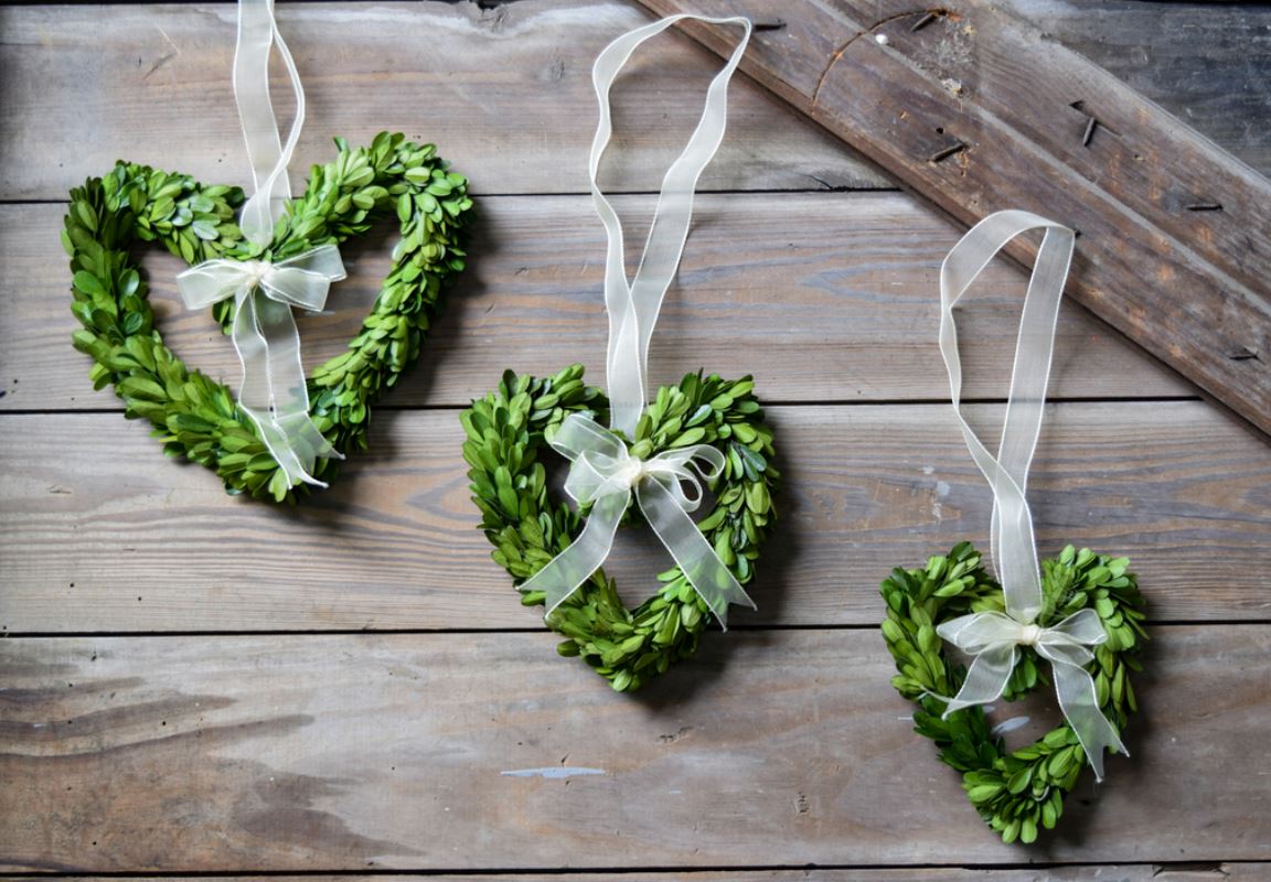 Boxwood Heart Wreath with Ribbon