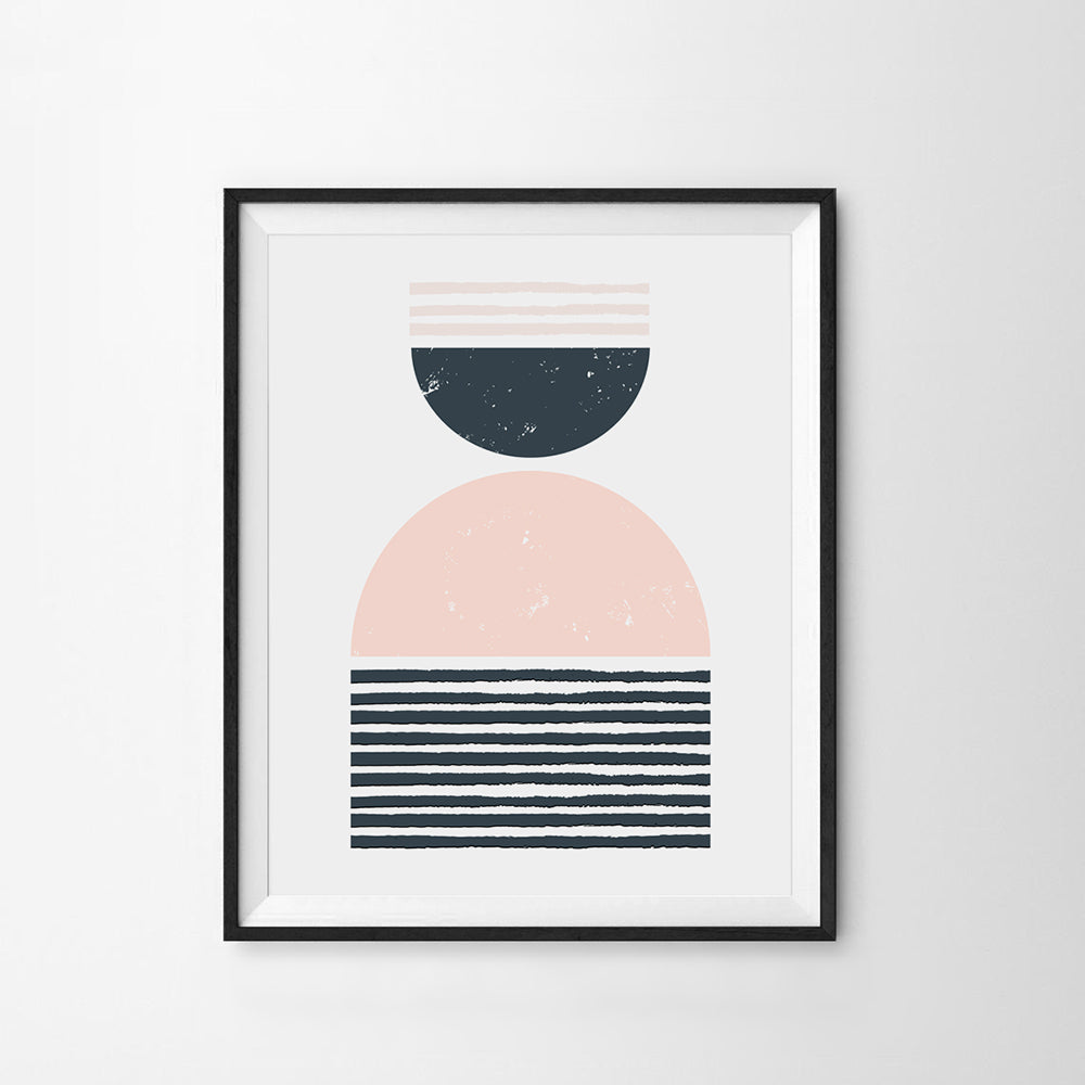 Geo Blush Pink Navy Art Print