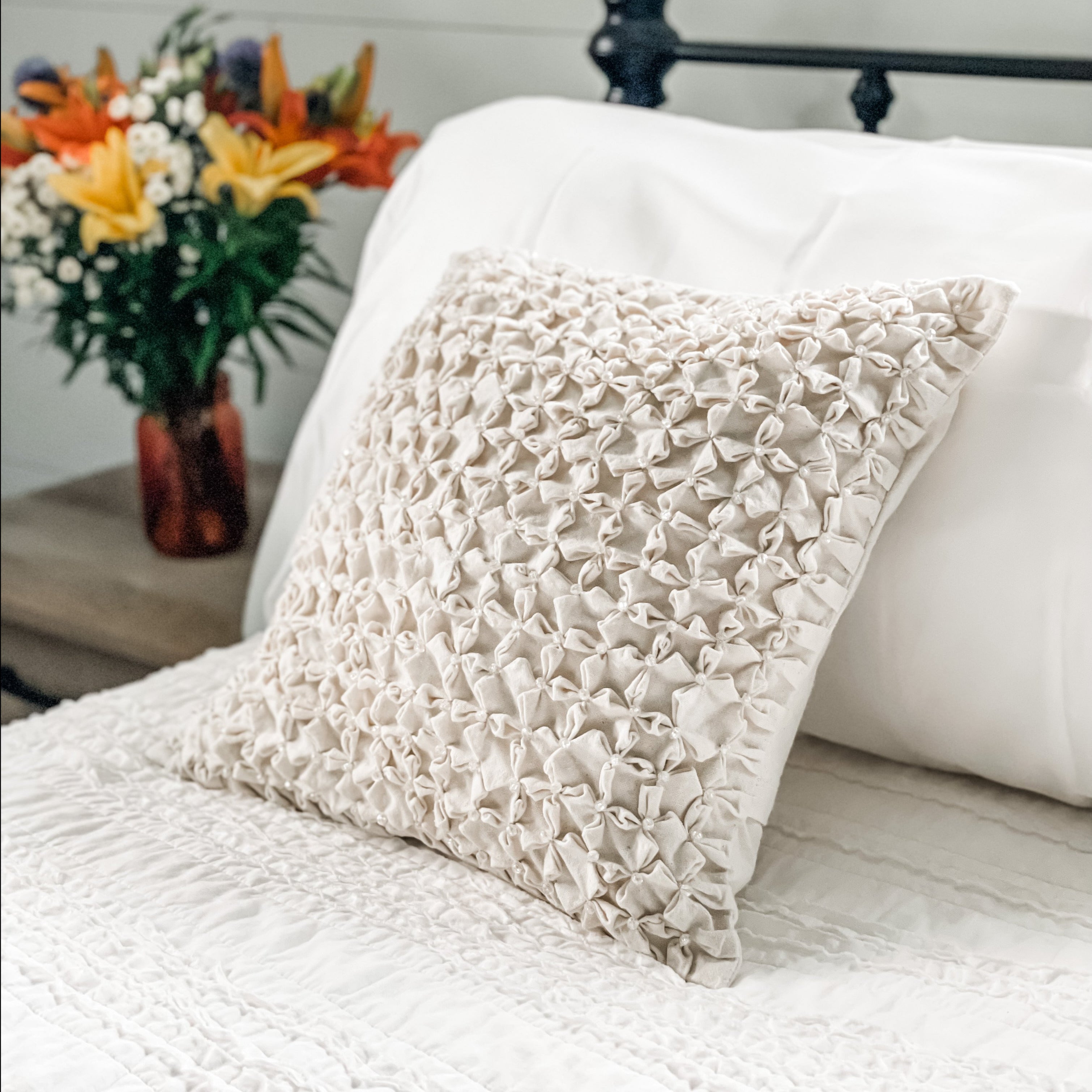 Bead and Tuck Pillow Cover