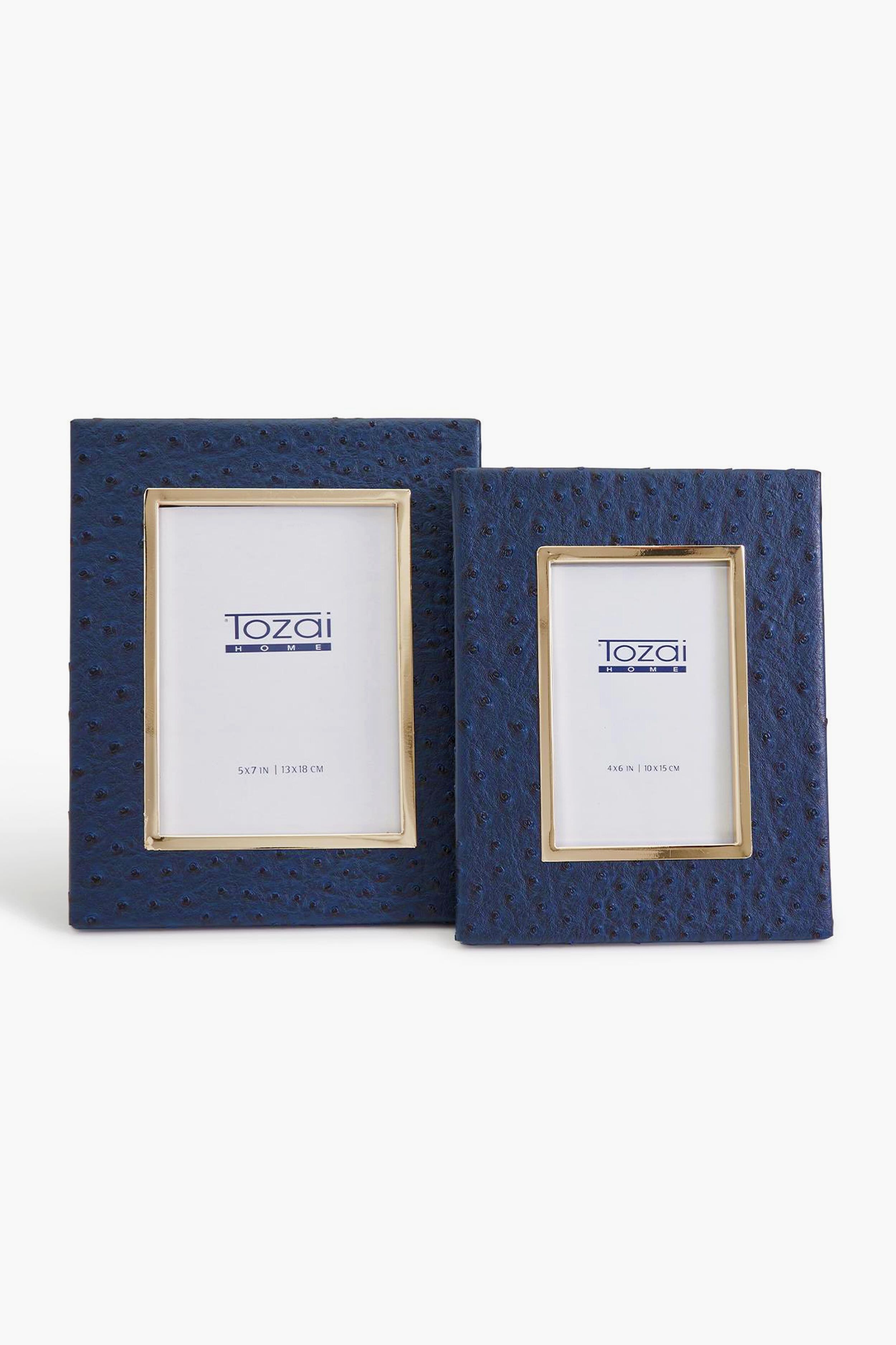 5x7 Navy Ostrich Photo Frame with Gold Edge